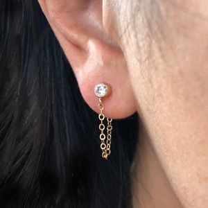 Front to Back Chain Crystal Stud Earrings - 1 pair